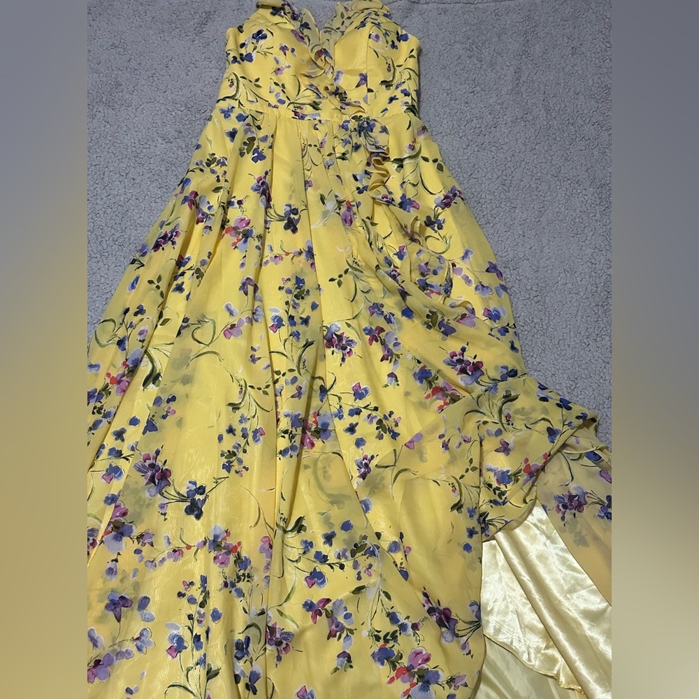 Betsy & Adam Yellow Floral Asymmetrical Dress